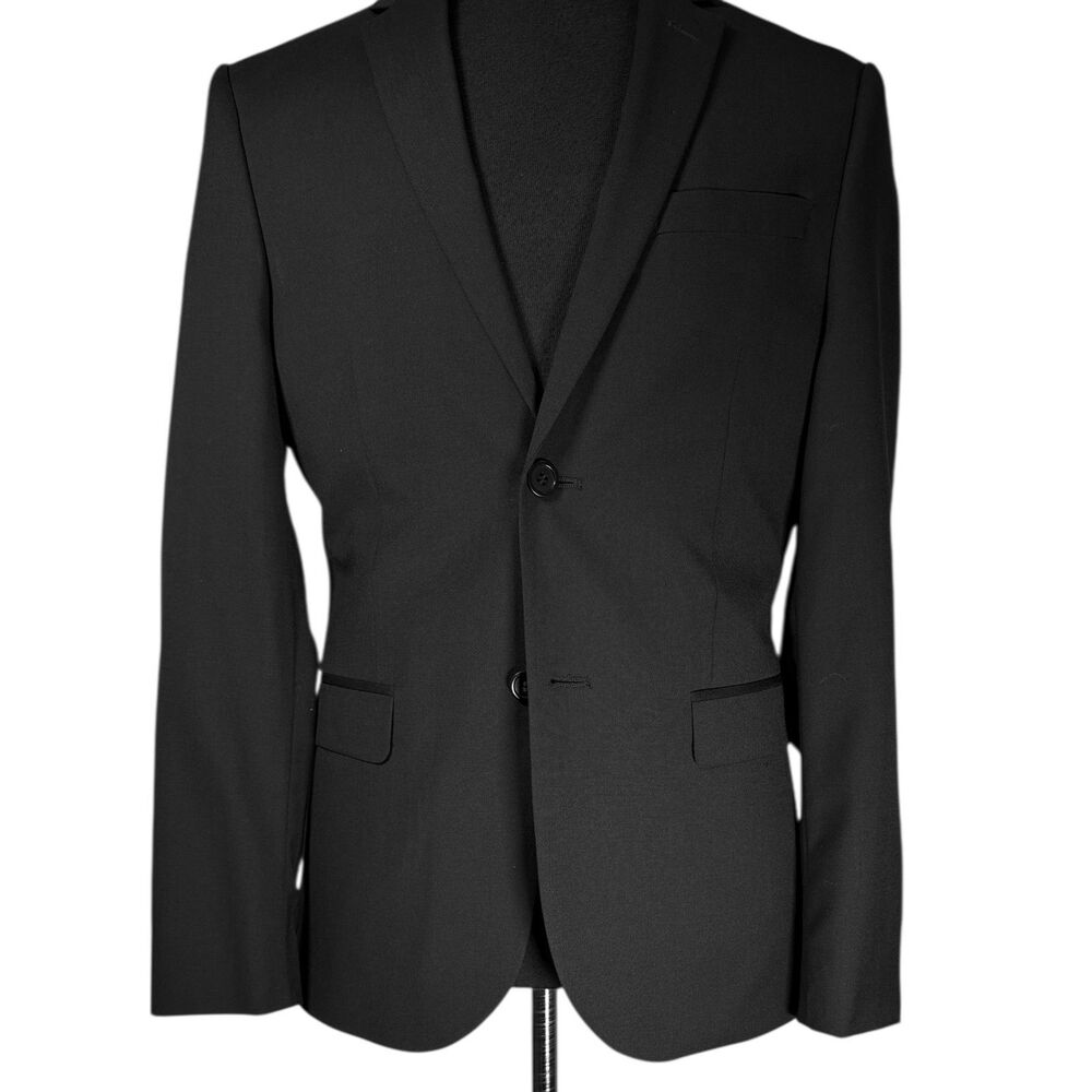 H&M Mens 38R Black Marzotto Wool 2 Button Blazer Sport Coat Jacket - Picture 8 of 12